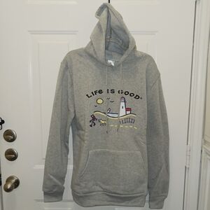 Life Is Good Gray Hoodie Lighthouse Men's Sz S NEW
